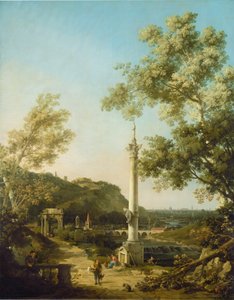 Englische Landschaftskapriccio mit einer Säule, ca. 1754