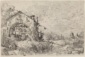 Landschaft mit einer Frau am Brunnen, ca. 1735-1746 von Canaletto
