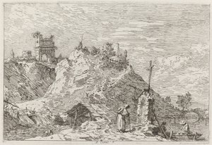 Landschaft mit dem Pilger im Gebet (oben links)