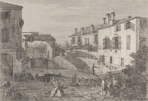 Le porte del Dolo: das ovale Becken der Schleusen in Dolo, mit einem an der Kaimauer festgemachten Lastkahn..., 1735-46