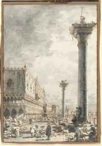 Die Riva degli Schiavoni vom Markt am Pier gesehen von Canaletto