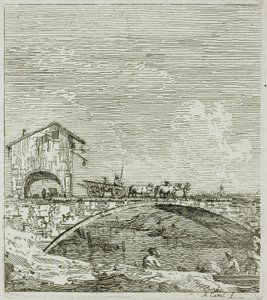 Der Wagen überquert eine Brücke, aus Vedute von Canaletto