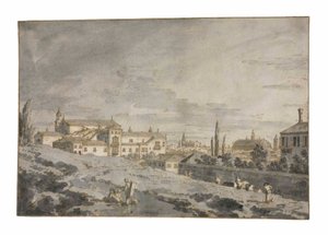 Ansicht von Padua von außerhalb der Stadtmauern mit der Kirche San Francesco
