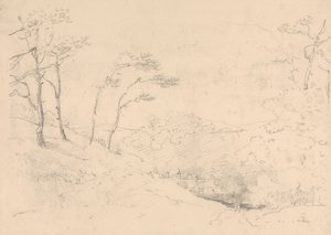 Skizze von Bäumen und Hügeln über dem Barton Farm House, Isle of Wight von Capt. Thomas Hastings