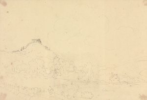 Skizze einer Burg auf einem Hügel mit Häusern darunter von Capt. Thomas Hastings