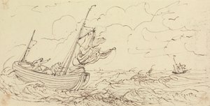 Skizze eines Schiffes auf stürmischer See