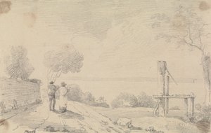 Skizze einer Küstenstraße in der Nähe einer Plattform von Capt. Thomas Hastings