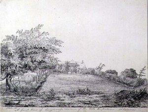 Frontansicht von Napoleons I. Longwood-Residenz am späten Nachmittag, St. Helena von Captain G. Rotton