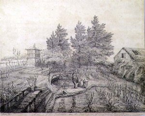 Ansicht der Gärten Napoleons I. auf der Ostseite des Longwood House von Captain G. Rotton