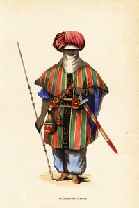 Edler Tuareg-Krieger von Agadez, Niger, in Tagelmust (Turban und Schleier), Taktkat (Hemd) und Akarbey (Hose) von Captain George Francis (after) Lyon
