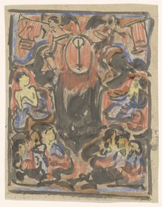 Dekoratives Design mit zwei Herolden oben von Carel Adolph Lion Cachet