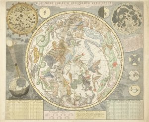Planisphaerii Coelestis Hemisphaerium Meridionale, aus Atlas Coelestis, veröffentlicht 1706 (handkolorierter Stich)