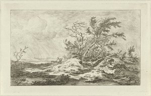 Pferd mit Wagen in einer Landschaft von Carel Lodewijk Hansen