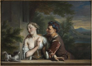 Ein Mann versucht, eine Frau zu umarmen von Carel De Moor