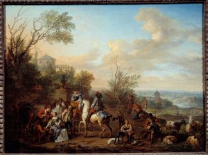 Rast der Jäger Gemälde von Carel Van Falens (1683-1733) 18. Jahrhundert