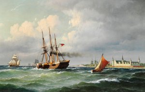Seestück vor Kronborg mit zahlreichen Schiffen und einem Lotsenboot von Carl Bille