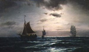 Schiffe in mondbeschienenen Gewässern von Carl Bille
