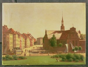 Der Palastplatz und Holmens Kirke, von einem Fenster im Schloss Christiansborg, Kopenhagen, 1866