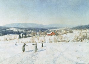 Landschaft mit Skifahrern von Carl Edvard Diriks