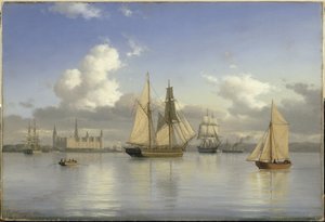 Segelschiffe vor Schloss Kronborg, Schweden
