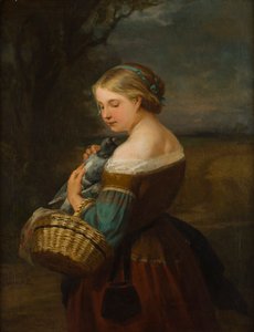 Porträt eines Bauernmädchens mit einer Taube von Carl Ernst Ludwig Wagner