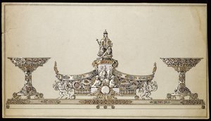 Zeichnung eines silbernen ovalen Korbes, Haus von Carl Fabergé