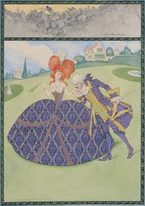 Elegantes Paar im Garten ("Servir le roi – servir les dames")