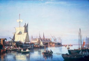 Hafen von Helsingör mit Schloss Kronborg von Carl Frederik Sorensen