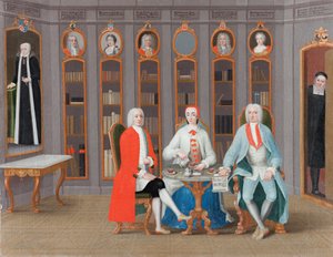 Die Familie Stenbock in ihrer Bibliothek in Rånäs, ca. 1740 von Carl Fredrik Svan