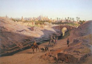 Blick auf Kairo von Norden mit der Weißen Moschee, eine von 24 Illustrationen von G.W. Seitz, gedruckt ca. 1873 von Carl Friedrich Heinrich (after) Werner