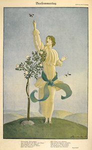 Zeichnung zum Gedicht "Vorsommertag": Eine Frau, die nach einem Schmetterling greift von Carl Friedrich Otto Lendecke