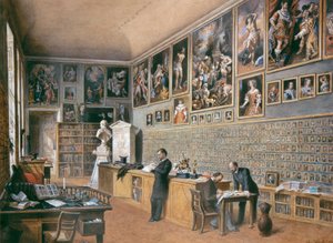 Die Bibliothek, zugleich Büro der Beamten der Ambraser Sammlung (Porträtsammlung)