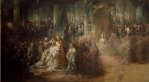 Die Krönung von König Gustav III. von Schweden (1746-92) von Carl Gustaf Pilo