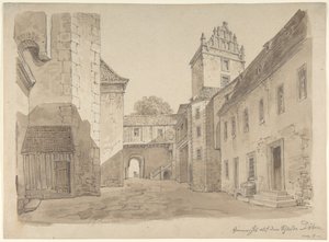 Ansicht des Innenhofs des Schlosses in Döben von Carl Gustav Carus