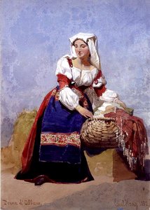 Frau aus Albano, Porträt eines italienischen Landmädchens, sitzend mit einem Wäschekorb von Carl Haag