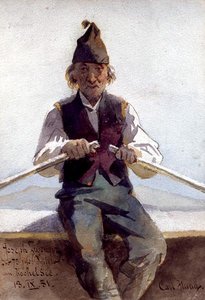 Joseph Zwenger in einem Ruderboot, Bayerische Alpen von Carl Haag