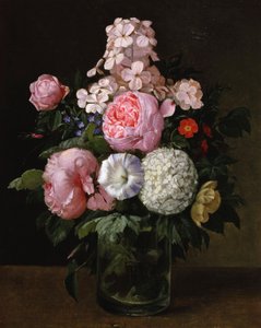 Stillleben mit rosa Rosen und Hortensien. Gemälde von Carl Henrik Koch Moller (1845-1920) Privatsammlung