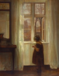 Ein Mädchen am Fenster stehend von Carl Holsoe