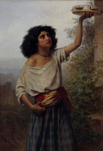 Eine junge Zigeunerin mit Tamburin von Carl Huns
