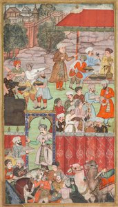 Ein Fest für Babur, veranstaltet von seinem Halbbruder Jahangir Mirza in Ghazni im Mai 1505, aus einem Babur-nama (Memoiren von Babur)