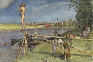 Ein angenehmer Badeplatz, aus der Serie Ein Zuhause, ca. 1895 von Carl Larsson