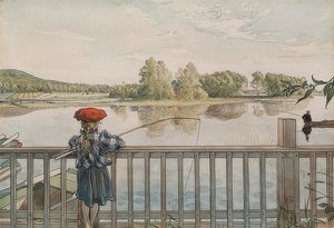 Lisbeth beim Angeln von Carl Larsson