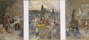 Überarbeiteter Entwurf für die Dekoration der Wände in der unteren Halle des NM von Carl Larsson