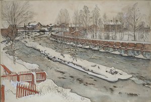 Die Holzrutsche, Winterszene, aus der Serie Ein Zuhause, ca. 1895 von Carl Larsson