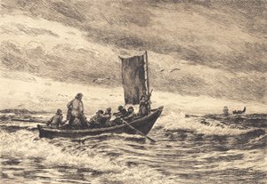 Fischerboot in der Brandung