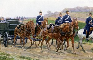 Versorgungskolonne der deutschen Armee auf dem Marsch (Farblithografie) von Carl Ludwig Friedrich (after) Becker