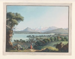 Ansicht von Genf mit dem Mont-Blanc in der Ferne