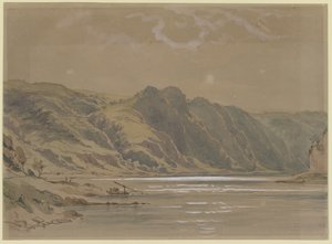 Rheinansicht mit hohen bewaldeten Ufern von Carl Morgenstern