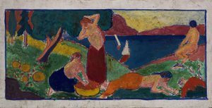 Frauen in Landschaft mit blauem Rand, vor 1932