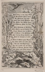 Rahmung mit einer Lerche und Blumen